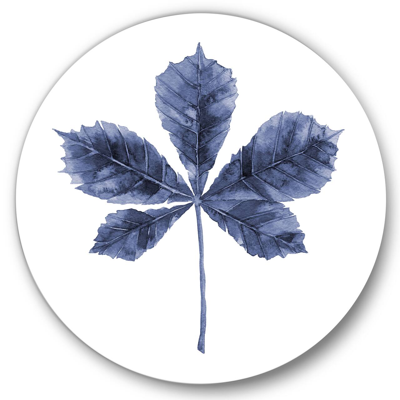 Designart - Navy Blue Chestnut Leaf - Traditional Metal Circle Wall Art